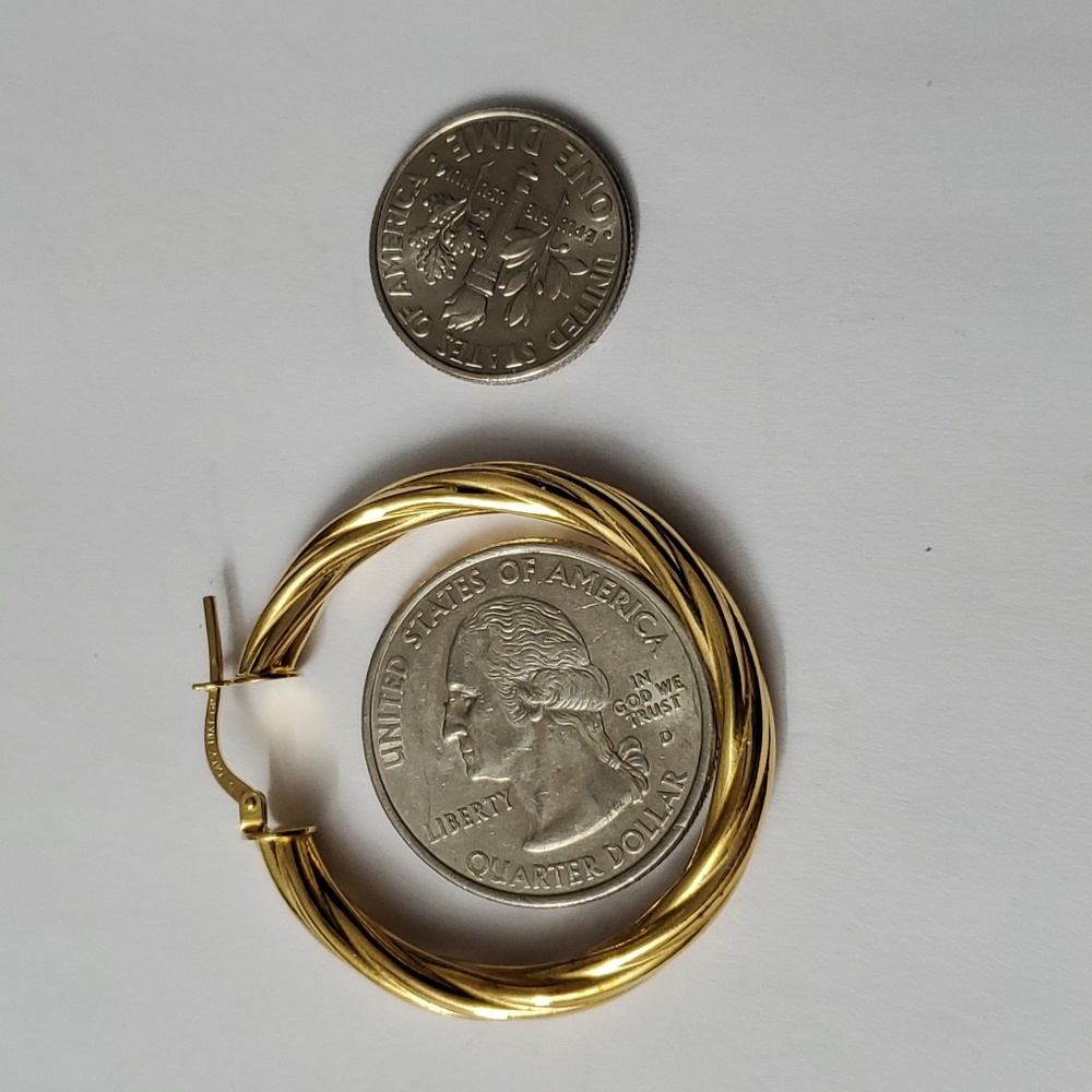 18K Gold Italian Twisted Plated (?) Hoop Earrings - Picture 6 of 7